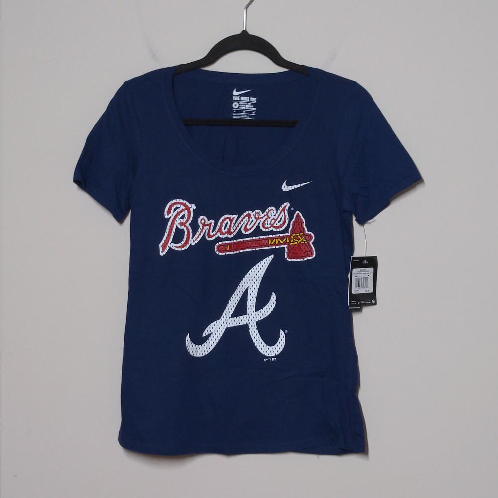 Nike Atlanta Braves Navy Blue T-Shirt Athletic Cut M New - Picture 14 of 15